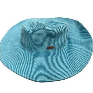 Womens Ligth Blue Teal Cappelli Straworld Hat Wide Brim Woven Summer Garden